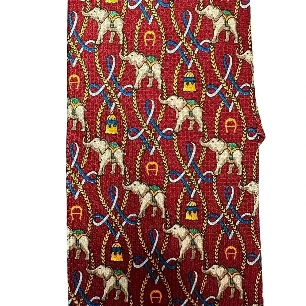 Michiko London Men's Red Silk Elephant Print Necktie Size OS